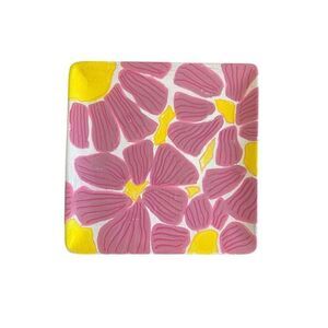 Hand painted Trinket vanity  tray abstract pink yellow floral one of a kind